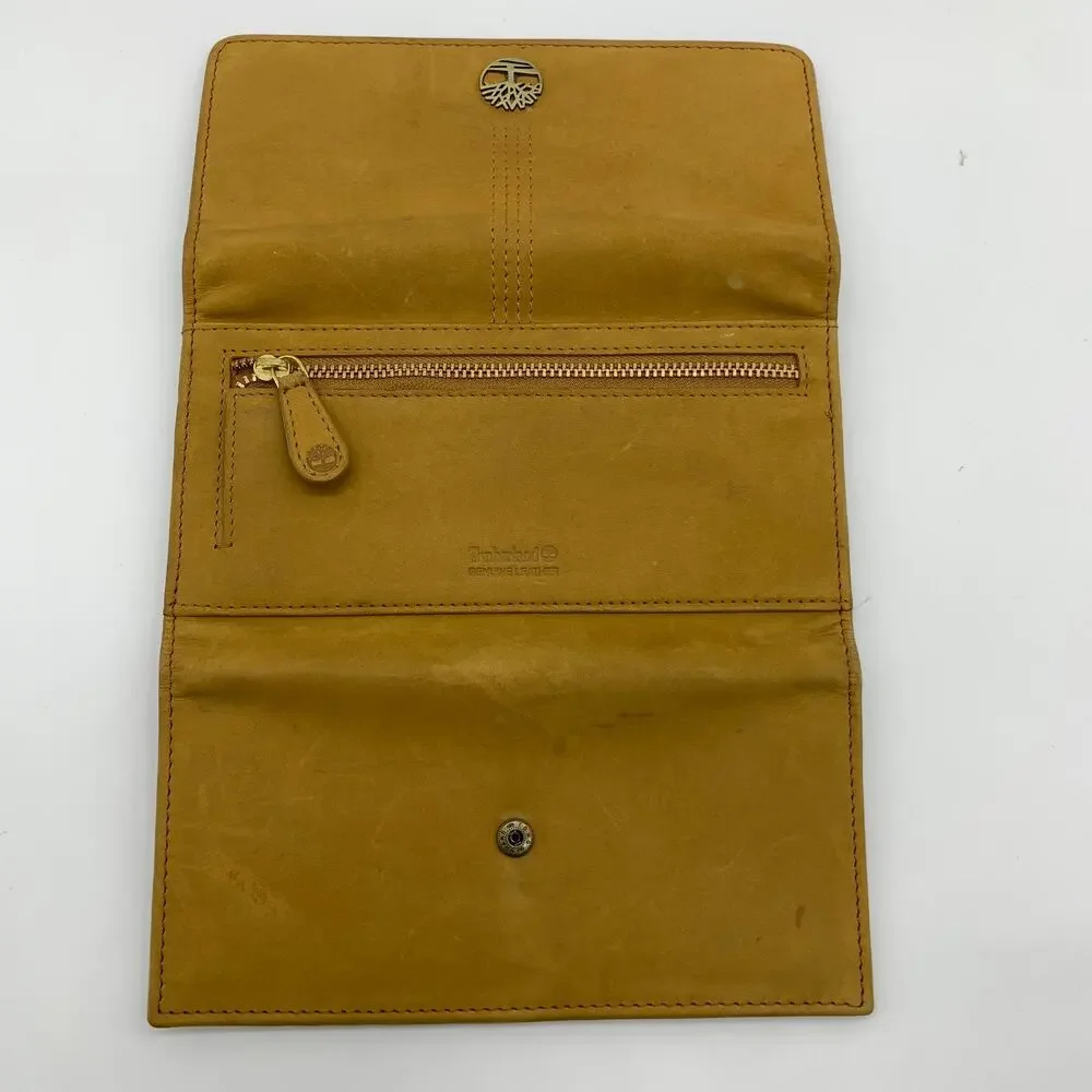 Timberland Leather Long Wallet Women Yellow Snap Enclosure